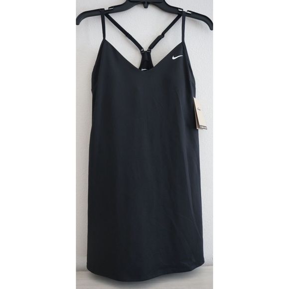 Nike Swim NESSB217 001 Womens Sz Medium Black Essential Racerback Swim Dress $64 - Picture 1 of 11